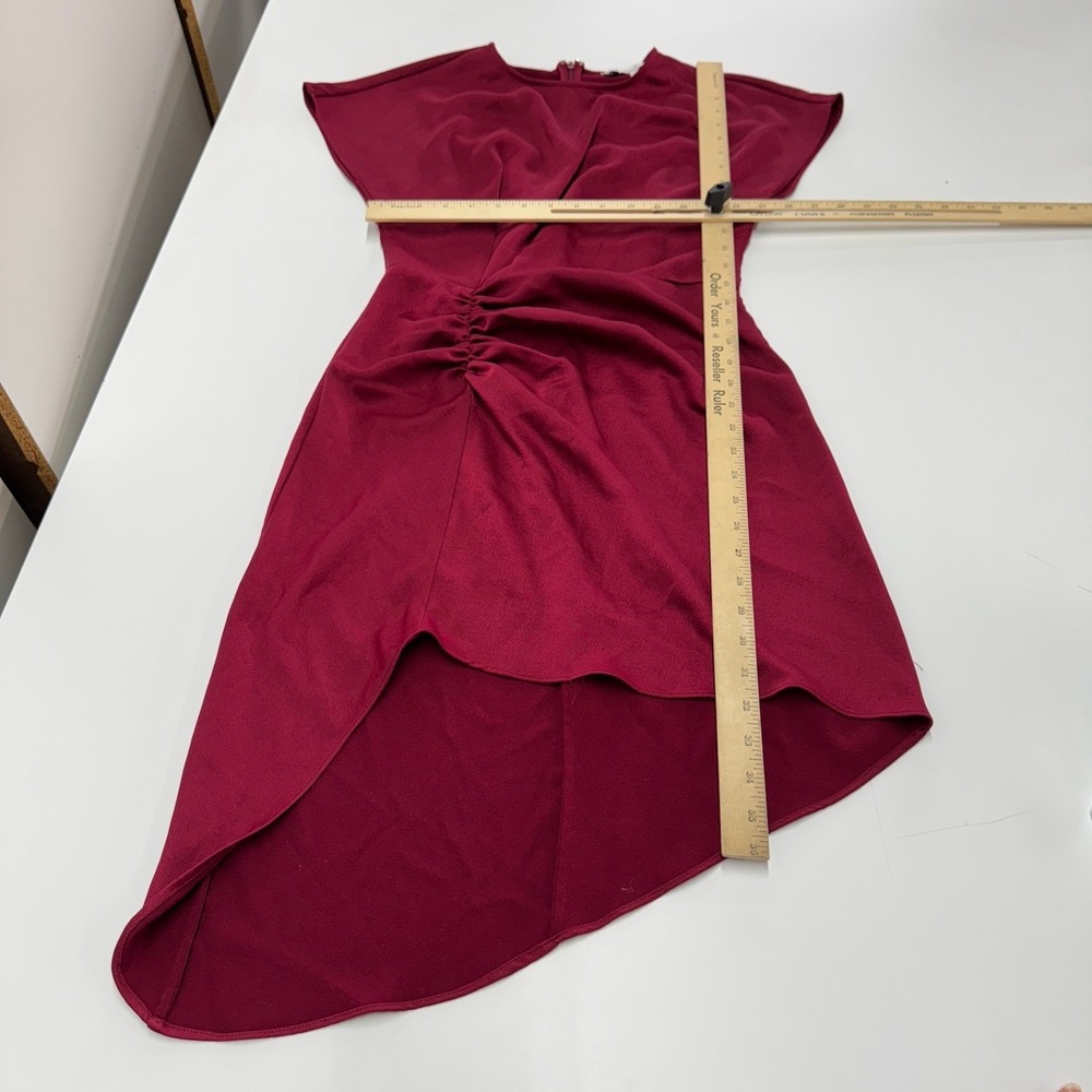 L'Academie Dress Womens Small Red Pink Asymmetrical Ruched Cocktail Wedding - Picture 9 of 14
